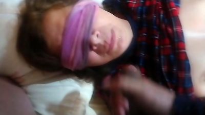 The maid's son puts his thick dick in my wife's mouth while she rests, deepthroats and jizzes