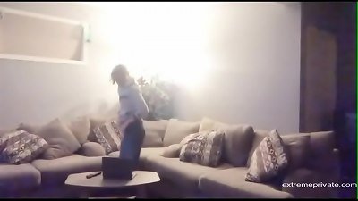 My 18 yr senior sista jerking at home alone with her fake penis on hidden camera