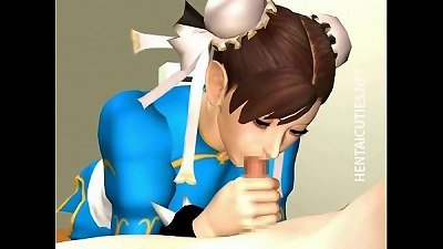 anime maid in ponytails gargle cock for spunk