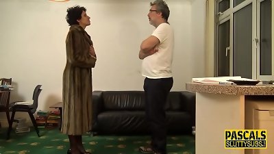 bound elderly submissive gets untied for nail