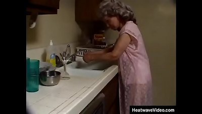 bawdy grandma with grey-hair deep throats off the ebony plumber