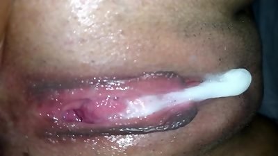internal ejaculation and squirt from my twat widely opened my beaver fuckhole to show all the cum i received from the friend of my hotwife boyfriend