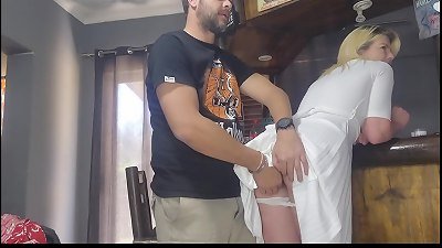 My stepsister stretching her legs so she can be fild with trouser snake