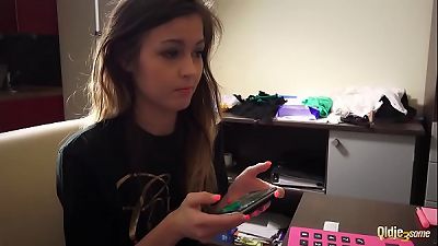 Playful youthfull girls firm nailed By older stud In senior youthfull threesome