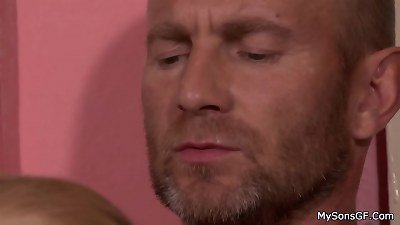 cuckold gf blond deepthroats and rides older meaty salami