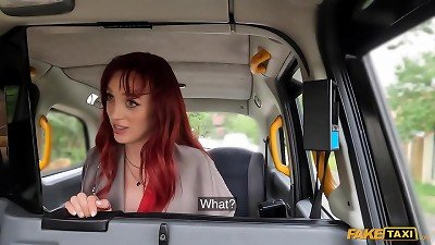 fake taxi - slender French redhead in a hurry can scarcely fit a gigantic Italian spear inside her tight vulva