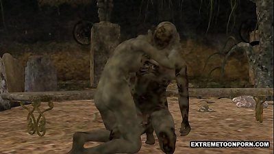 3 dimensional Zombie Gets pounded rigid in a Graveyard