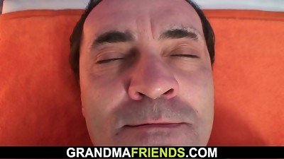 extrimely senior big-titted granma drinks 2 stiffys