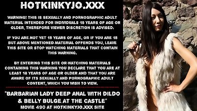 Barbarian nymph deep rectal plumbing with faux-cock & stomach full salute at the castle