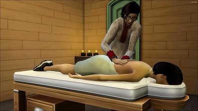 chinese sonny rubs his mother after she visits him at work || asian mother and son