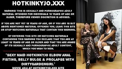 magnificent maid Hotkinkyjo elbow ass-fuck fisting, tummy bulge & rosebutt with Dirtygardengirl