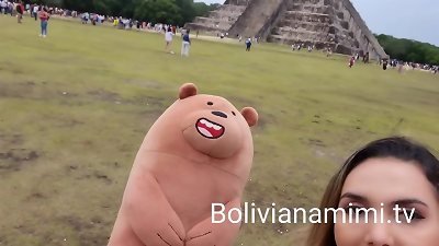 No pantys at Chichen Itza M&eacute;xico .... i got some presents for displaying my vulva and let them touch a tiny bit  full flick on bolivianamimi.tv