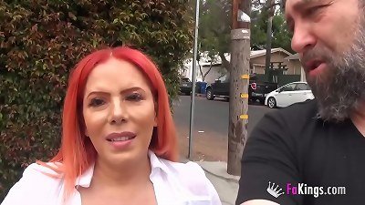 Doing messy things around Hollywood! Pablo and a round redhead mom