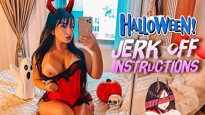 insane little devil cosplay giant culo and gigantic mounds latina JOI masturbate off commands with her string on praying you to cum over her soles