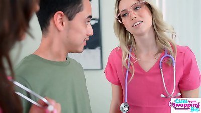 Rissa May & Jill Kassidy Role-Play Stepbro's doctor double Checking His jizm Quantity