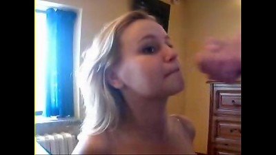 cute amateur blonde sucks prick for facial to Elvis song