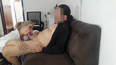 secretary uses her donk to calm client