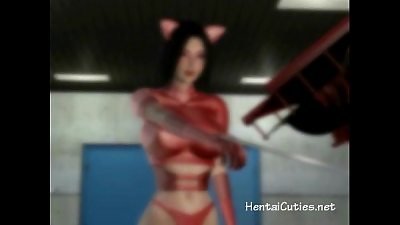 busty hentai sweetheart in a red latex suit